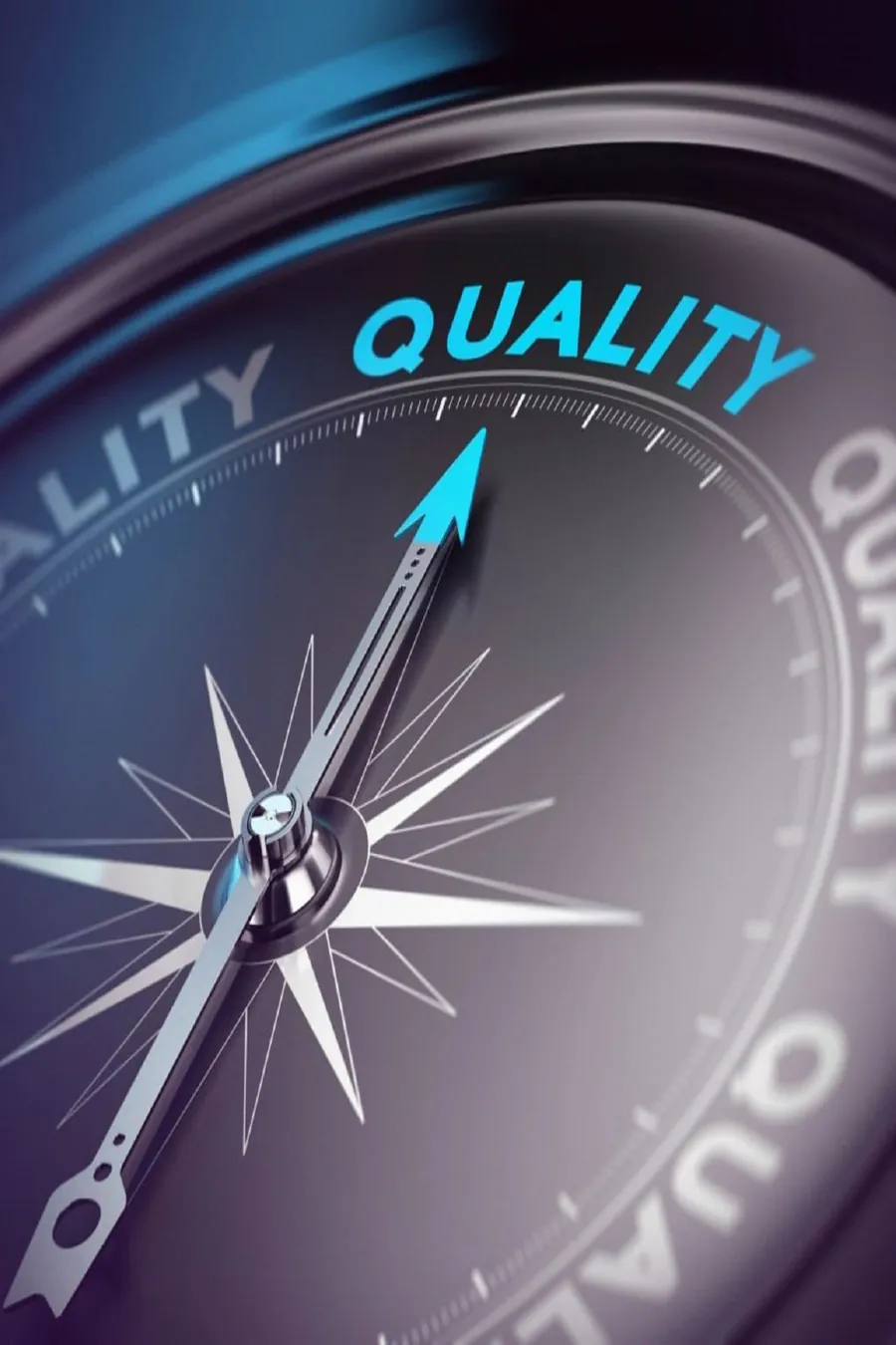 Compass needle pointing to the word quality